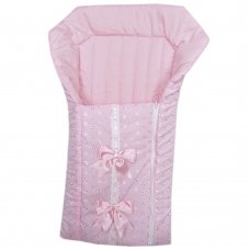 Broderie Anglaise Baby Nest With Ribbon &  Large Bows: Pink